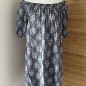 Wonderly Gray Patterned Off-Shoulder Mini Dress